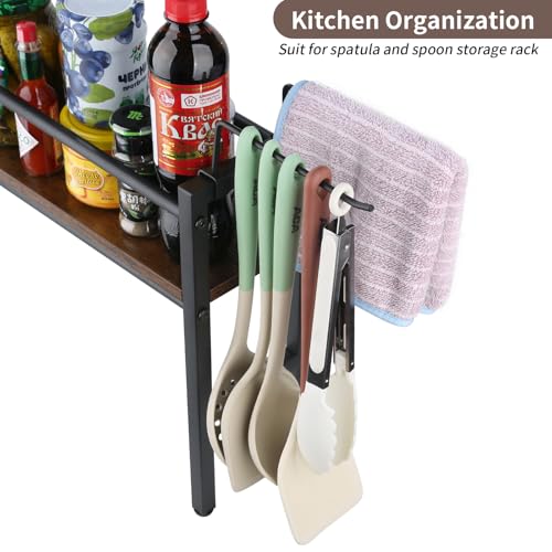 Meangood Spice Rack Shelf for Kitchen Stove, Over the Stove Shelf with 4 Hooks Extra Storage Countertop, Rustic Wood & Sol...