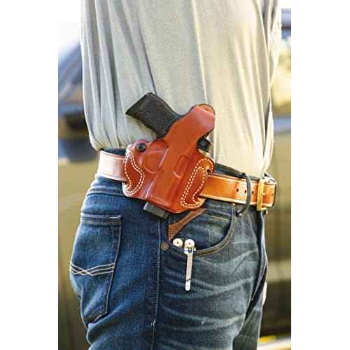 DeSantis Thumb Break Mini Slide OWB Holster - Leather Holster, Made to Fit Cocked & Locked Standard 1911 3""-5"" Models from COLT, S&W, SIG SAUER, Kimber, Springfield & Others - Right Hand Draw, Black