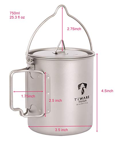 Titanium 750ml Multi Function Cup Pot Cookware Compact Cooking Set w. Folding Handles Ultra-Light Weight Durable w. Carryi...