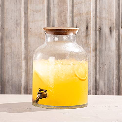 Style Setter Beverage Dispenser Cold Drink Dispenser w/ 2.7 Gallon Capacity Glass Jug, Cork Lid & Leak-Proof Acrylic Spigo...