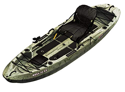 Sun Dolphin Boss 10 SS Fishing Kayak - Sit On Top Fishing Kayak - One Person Angler Kayak - 3 Fishing Rod Holders - Fishin...