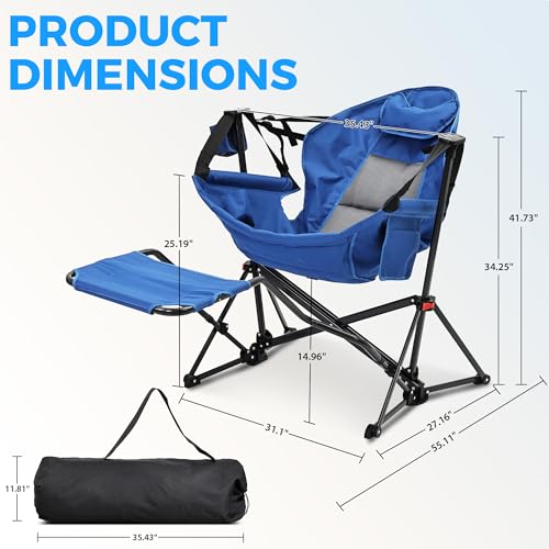 Ainfox Hammock Camping Chair with Footrest, Foldable Portable Rocking Chairs for Adults Swinging Camp with Cup Holder Pill...