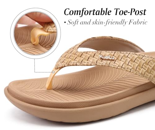 KuaiLu Womens Flip Flops Ladies Yoga Mat Comfortable Walking Thong Sandals With Plantar Fasciitis Arch Support Slip On Ind...