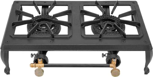 onlyfire Cast Iron Camping Stove 2 Burner Stove Propane Gas Cooker for Outdoor Camping, Barbecue Grilling, Tailgating, Hiking