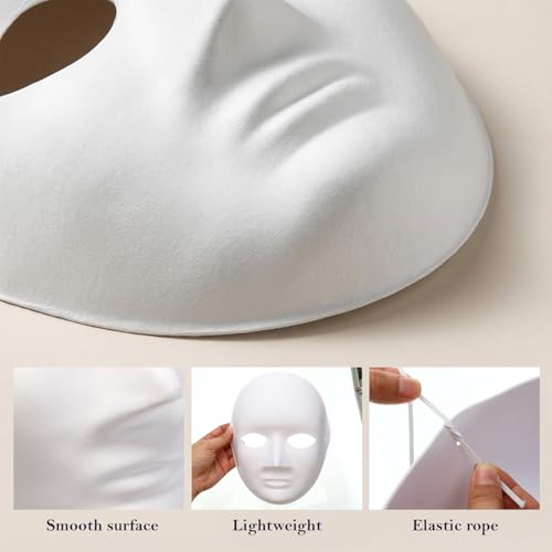 50 Pcs DIY Full Face Masks Bulk, Blank White Paintable Paper Mache Mask, 2 Sizes Paintable White Plain Mask, Craft Masks B...