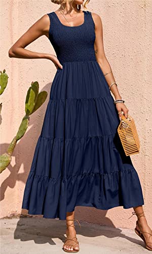 PRETTYGARDEN Women's 2026 Casual Loose Plain Maxi Sundress Smocked Tank Dress Sleeveless Spring Beach Tiered Long Dresses