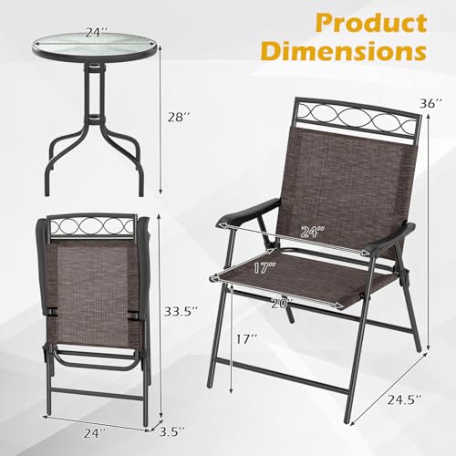 Goplus Bistro Table and Chairs Set of 2, Outdoor 3 Piece Patio Bistro Set with 1.57” Umbrella Hole, Tempered Glass Tableto...