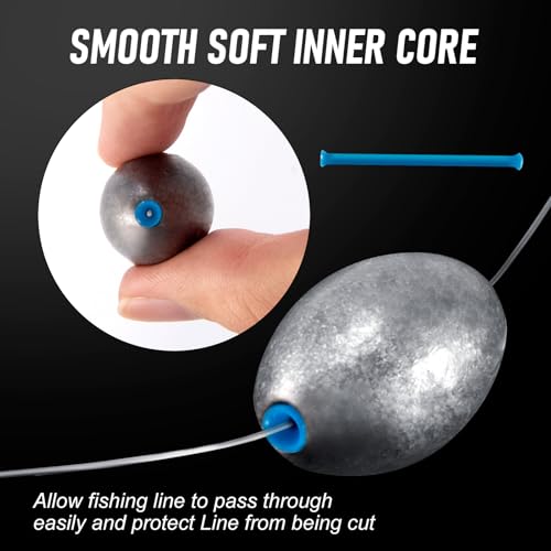 Alwonder Egg Sinkers Fishing Weights 3/16-10oz, Oval Lead Fishing Weights Sinkers Bass Fishing Casting Egg Sinker Saltwate...
