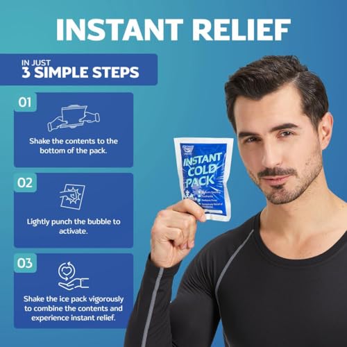 25 Pack Instant Ice Cold Pack (6” x 4.5”) - Disposable Instant Ice Packs for Injuries | Cold Compress Ice Pack for Pain Re...