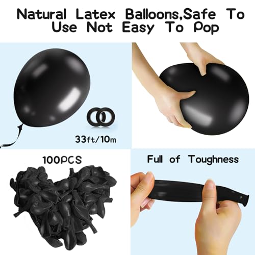 EMART 100pcs Black Balloons 12 inch with Ribbon, Latex Helium Quaility for Birthday Party Baby Shower Wedding Graduation H...
