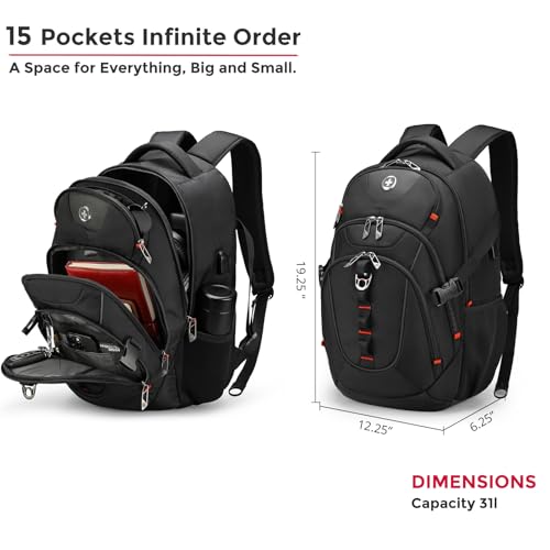 Swissdigital Design Laptop Backpack with USB Charging Port, Travel Backpack Fits 15.6 inches Computer, 31L College School ...