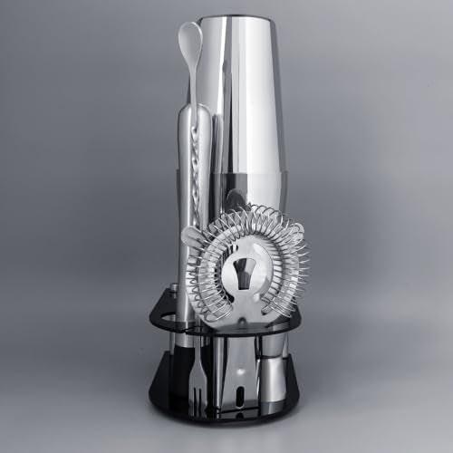 5 Piece Cocktail Shaker Bartender Kit: 750/600ml(25/20oz) Cocktail Shaker Set with Stand, Drink Mixing Includes Martini Sh...