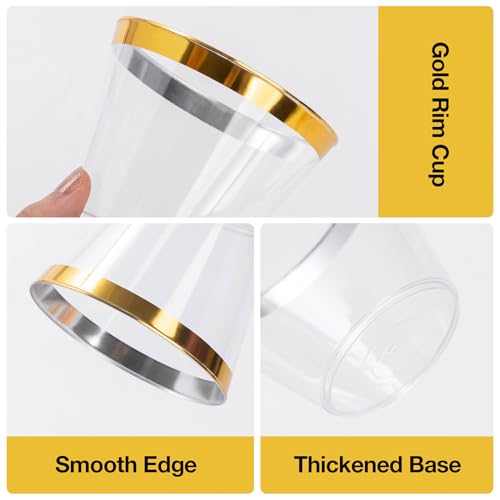 Goodluck 100PCS 9oz Gold Plastic Cups for Party, Disposable Gold Rim Cups, Plastic Cocktail Glasses for Wedding Thanksgivi...