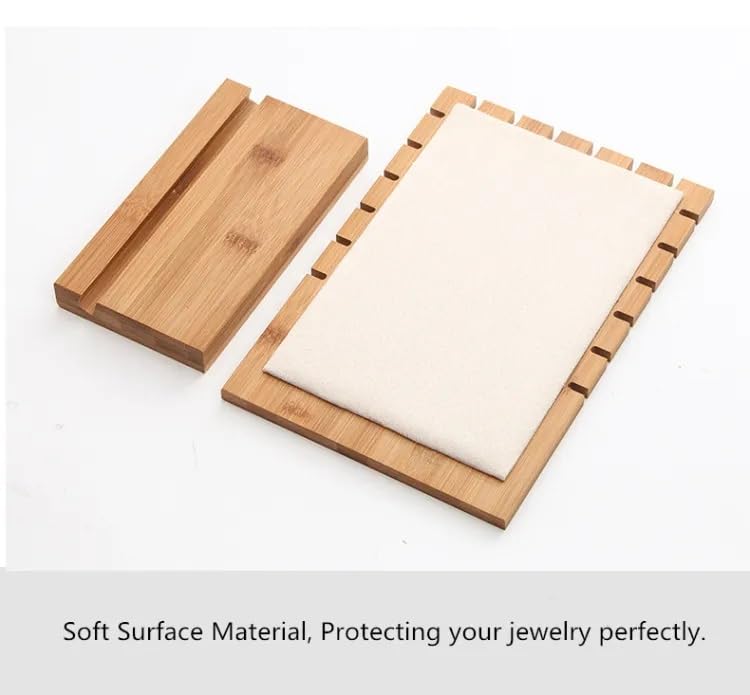 RJ Displays Set of 2 Large Beige PU & Bamboo Wood Necklace Jewelry Display Boards – Adjustable Necklace Holder Stands for ...