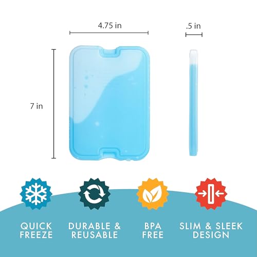 Cool Coolers by Fit + Fresh, Reusable & Long-Lasting XL Slim Ice Packs, Cold Packs for Lunch Boxes, Ice Packs for Lunch Ba...