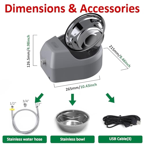 BENTOPAL Dog Water Fountain Auto Filling Dog Water Dispenser Connect Water Supply, USB Supply Auto Replenish Water Dog Bowl