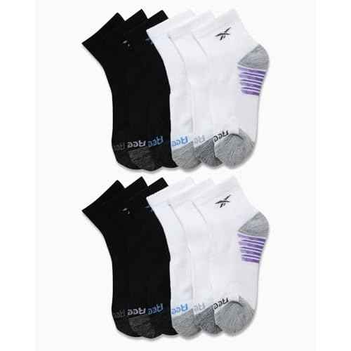 Reebok Women's Quarter Crew Socks - 12 Pack Performance Cushion Comfort Crew Socks - Athletic Socks for Women (4-10)