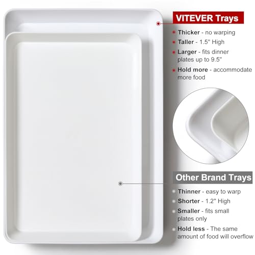 6 Pack, 16" x 11" Large White Serving Trays Set - Reusable Plastic Serving Platters for Cookie, Appetizer, Charcuterie, Sn...