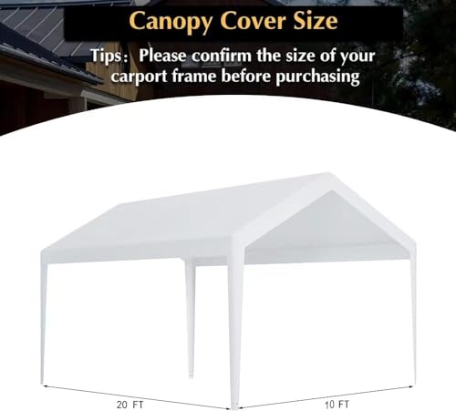 Rutile 10 x 20 FT Carport Replacement Cover, Heavy Duty Car Tarp Canopy Tent Garage Top Shelter With Fabric Leg Pole Skirt...