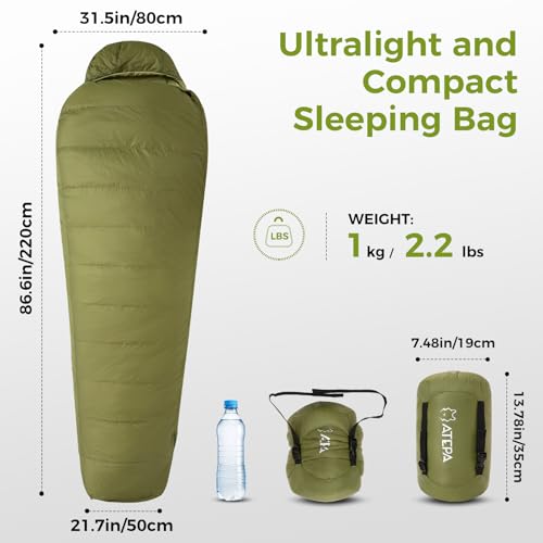 스폰서 광고 - ATEPA Down Sleeping Bag for Adults, 700FP Recycled 15D Nylon Shell 35°F 45°F Mummy Cold Weather Ultralight 3 Seas...