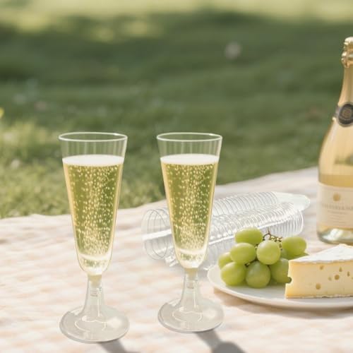 GQYJENTLX Champagne Flutes Plastic,25 Pack Disposable Champagne Glasses,Clear Stemless Shot Cocktail Martini Wine Glasses,...