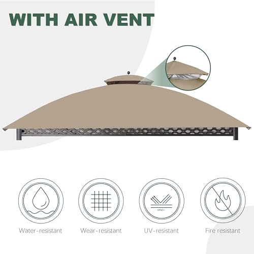 JANCANOPY Replacement Cover for 10X12Ft Oakmont Gazebo L-GZ1188PST-A,Pinehurst Gazebo L-GZ1188PST,Khaki