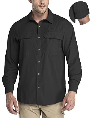 33,000ft Men's Long Sleeve Sun Protection Shirt UPF 50+ UV Quick Dry Cooling Fishing Shirts for Travel Safari Camping Hiking