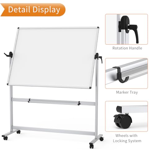 VIZ-PRO Double-Sided Magnetic Mobile Whiteboard, 48 x 36 Inches, Aluminium Frame and Stand