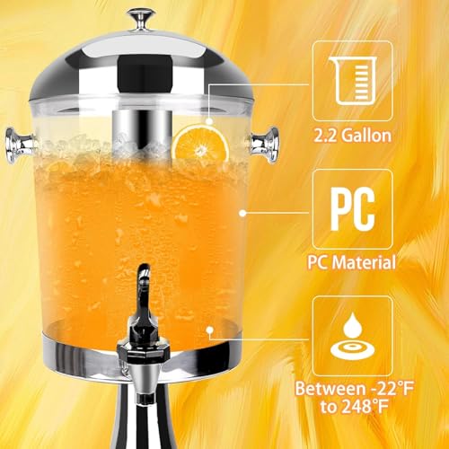 Beverage Dispenser With Stand, Drink Dispenser for Party, Stainless Steel Water Jar Dispenser with Ice Container, Spigot, ...