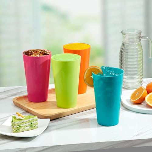 Boshangjia Plastic Tumblers Large Cups 35-ounce Unbreakable Drinking Glasses set of 12-Stackable & Reusable Drinkware for ...