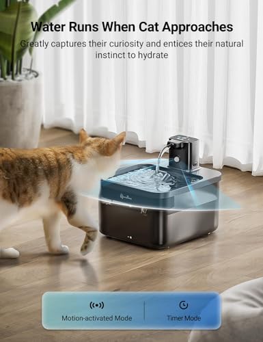 DownyPaws Cat Water Fountain Cordless, 84oz/2.5L Fursink Wireless Pet Water Fountains for Cats Indoor, Battery Operated Ca...