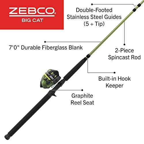 Zebco Big Cat Spincast Reel and Fishing Rod Combo, All-Metal Gears, Changeable Right- or Left-Hand Retrieve