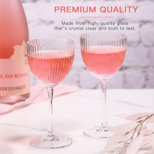 SIPBYSOP Nick and Nora Cocktail Glasses - Pink Martini Glasses, Ribbed Coupe Glasses Set of 4, 5 Oz,Valentines Day Gifts F...