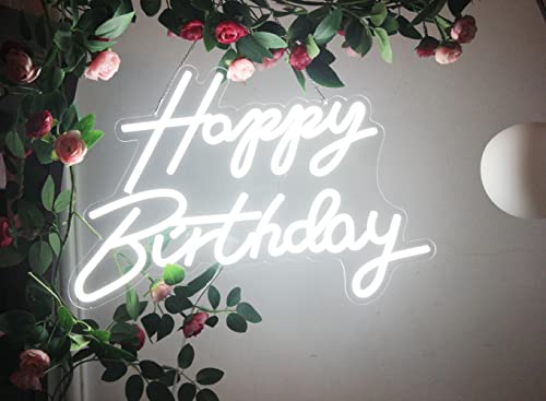 STRTT LED Neon Happy Birthday Sign Night Light Birthday Party Decorations White USB Operated Decorative for Backdrop Party...