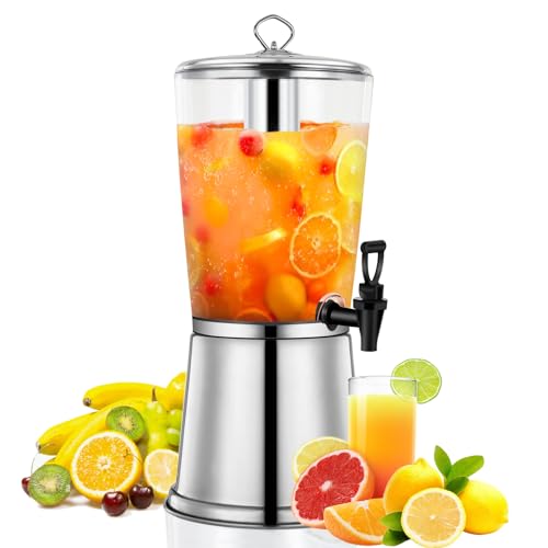 2 Gallons Beverage Dispenser With Stand, Drink Dispensers for Parties, Stainless Steel Juice Dispensers with Ice Tube and ...