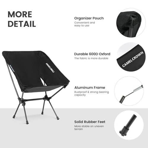 CAMEL CROWN Portable Camping Chair Folding Compact Lawn Lightweight Backpacking Chair with Carry Bag for Outdoor Hiking Be...
