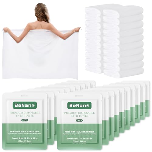 Benano Premium Disposable Towel, 100% USDA Biobased 55 in x 27.5 in Large Bath Towel Travel Towel Washcloth Reusable for H...
