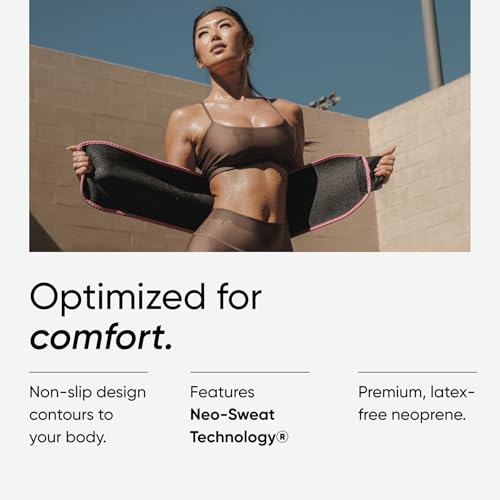 Sports Research Sweet Sweat Waist Trimmer (Core Series) - Premium Sweat Enhancing Fitness Band for Women & Men - Adjustable Fit · Latex-Free Neoprene - Pink Logo, Small