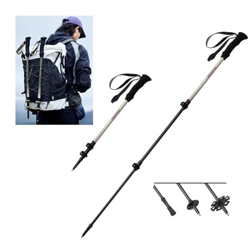 2-Pieces 3K Carbon Fiber Trekking Pole-Collapsible and Telescopic 3 Section Ultralight Hiking Pole for Women Men Walking P...