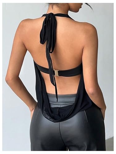 SweatyRocks Women's Rave Going Out Tops Sexy Draped Cowl Neck Halter Top Y2K Clubwear