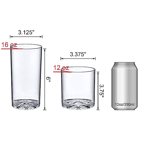 Amazing Abby - Liberty - 12-Ounce and 16-Ounce Plastic Tumblers (Set of 16), Plastic Drinking Glasses, All-Clear Reusable ...