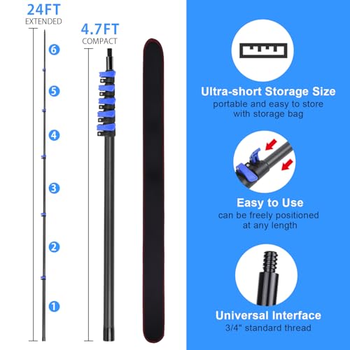 Carbon Fiber Extension Pole 4.7-24FT Telescoping Paint Roller Extendable Pole Lightweight Sturdy Extension Poles with Univ...