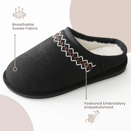 Parlovable Memory Foam Slippers for Women Men - Suede Furry Lining Warm Mules Indoor Outdoor Short Ankle House Shoes