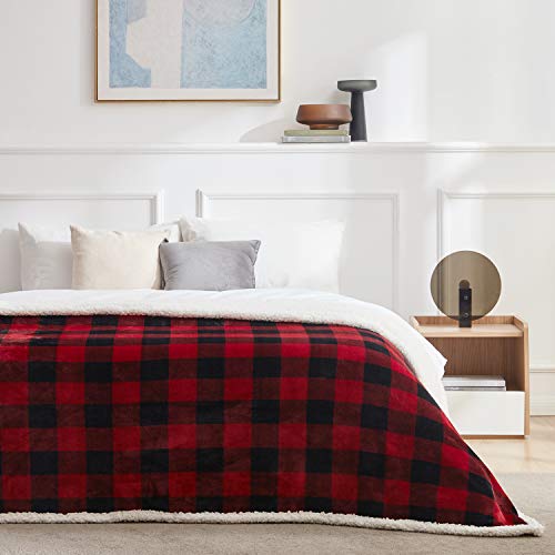 Touchat Sherpa Red and Black Buffalo Plaid Christmas Twin Blanket 60" X 70", Fuzzy Fluffy Soft Cozy Throw Blanket, Fleece ...