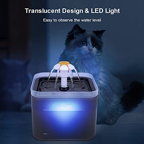 Cat Water Fountain, 67oz/2L Automatic Cat Drinking Fountain, Pet Water Fountain with LED Light and Filter for Cats and Sma...