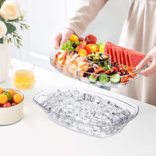 Chilled Serving Platters,Chilled Veggie Tray with Lid,Ice Serving Platters and Trays Cold Travel,Fruit Ice Serving Tray,Ap...
