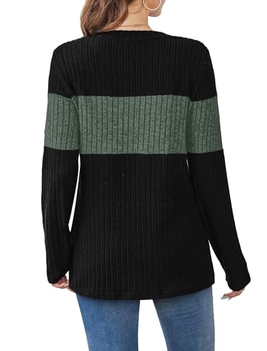 WIHOLL Womens Sweaters Trendy Color Block Tops Long Sleeve Shirts Fall Outfits Early Fall Fashion 2025 Winter Clothing