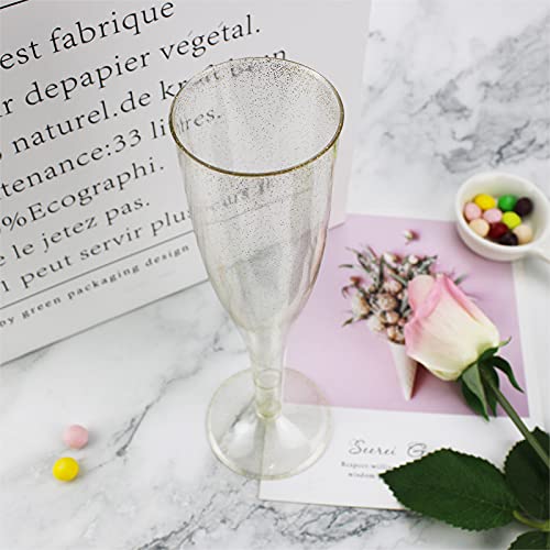 MR.FOAM Disposable Gold Glitter Champagne Flutes, 6PC Plastic Glasses for Parties, Toasting, Mimosa, Wedding and Shower Su...