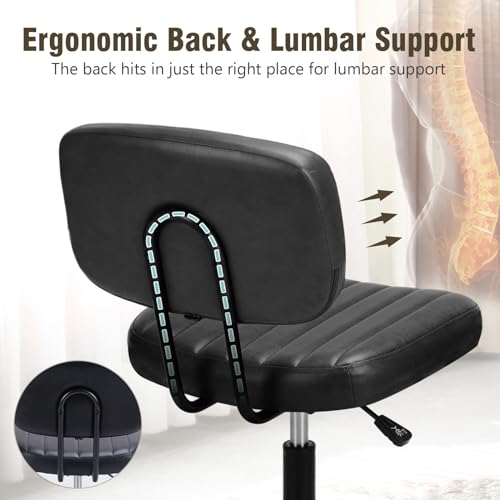 DUMOS Small Armless Home Desk Chair with Low Back Lumbar Support, Height Adjustable PU Leather Computer Task Chair with 36...