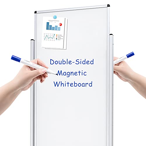 VIZ-PRO Double-Sided Magnetic Stand Whiteboard 48 X 24 Inches, Aluminium Frame & Stand, with 12-Count Markers